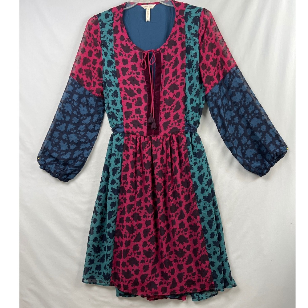 Matilda Jane Colorblock Peasant Dress Womens XL Magenta Teal Swiss Dot Boho